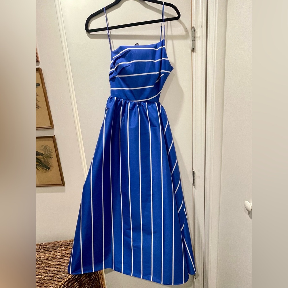 J. Crew Royal Blue and White Striped Backless A-Line Dress